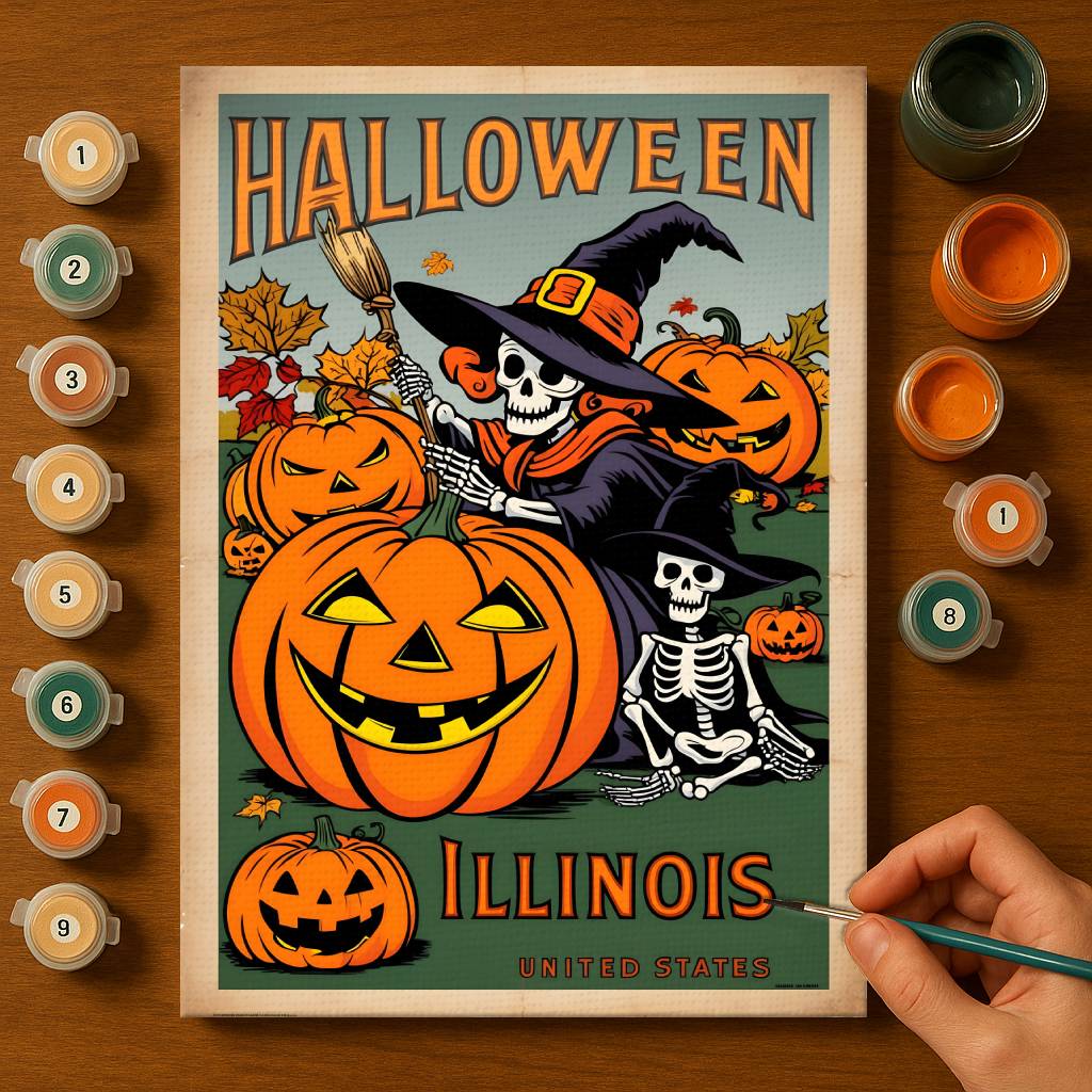 Halloween Illinois US State - Paint by numbers kit