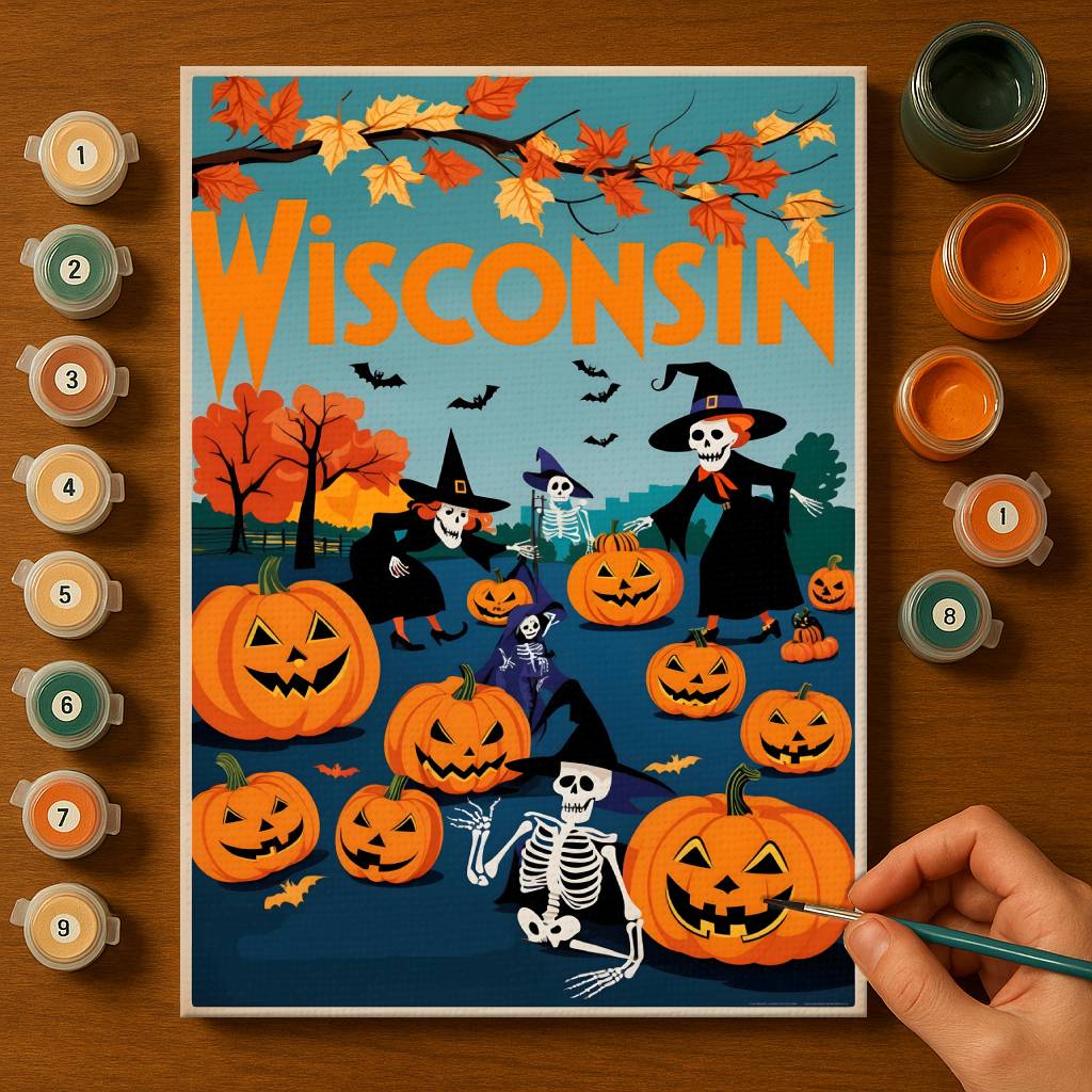 Halloween Wisconsin US State - Paint by numbers kit