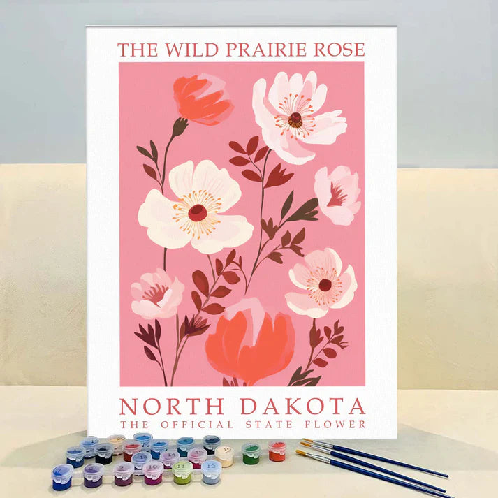 North Dakota State Flower - Wild Prairie Rose - Paint by Numbers Kit