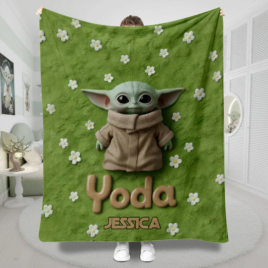 Cute Yoda - Personalized The Force Blanket - EAJBLK12002