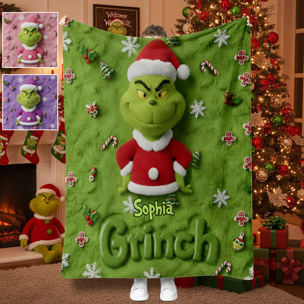 Green Monster Merry Grinchmas - Personalized 3D Effect Blanket