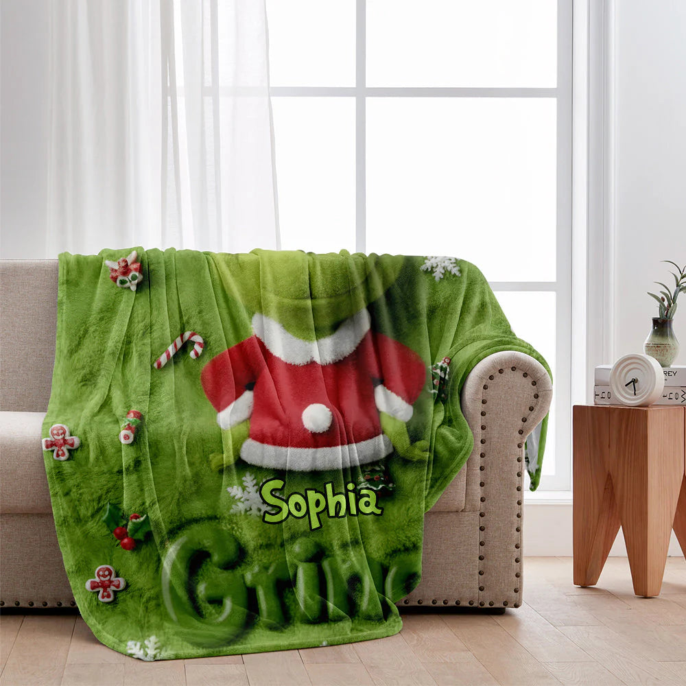 Green Monster Merry Grinchmas - Personalized 3D Effect Blanket