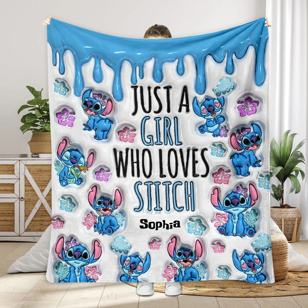Just A Girl Loves Stich - Personalized 3D Inflated Effect  Blanket