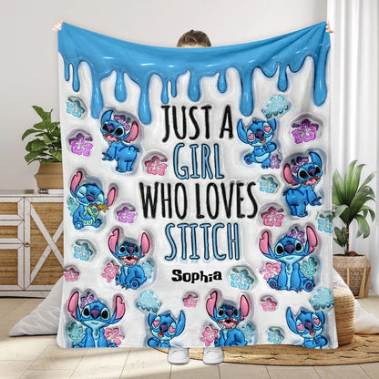 Just A Girl Loves Stich - Personalized 3D Inflated Effect  Blanket