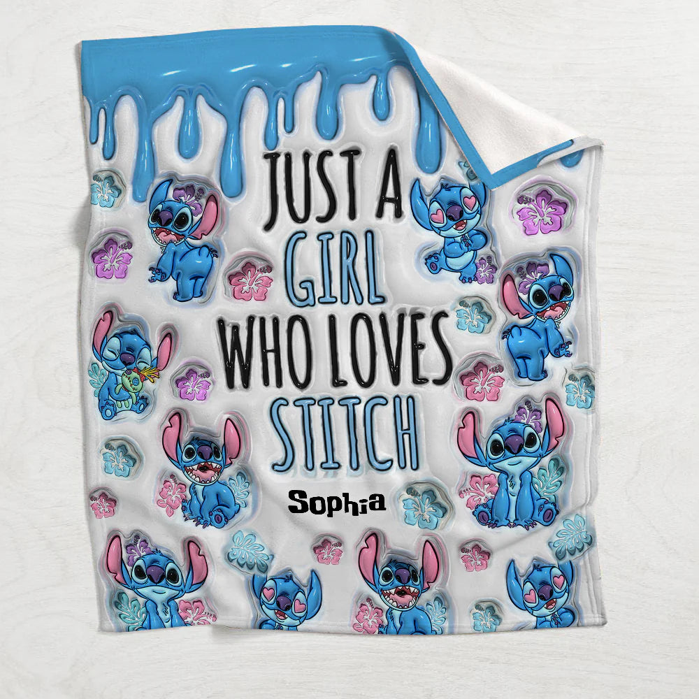 Just A Girl Loves Stich - Personalized 3D Inflated Effect  Blanket
