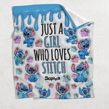Just A Girl Loves Stich - Personalized 3D Inflated Effect  Blanket