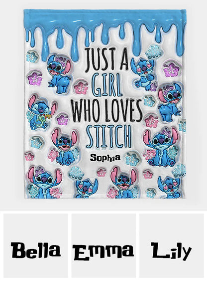 Just A Girl Loves Stich - Personalized 3D Inflated Effect  Blanket