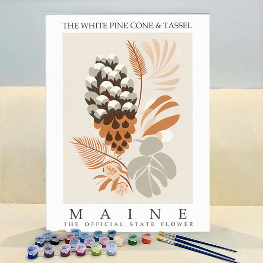 Maine State Flower - White Pine Cone and Tassel - Paint by Numbers Kit