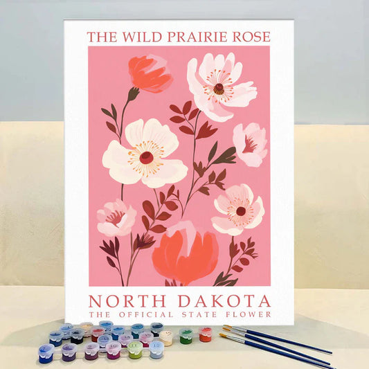 North Dakota State Flower - Wild Prairie Rose - Paint by Numbers Kit