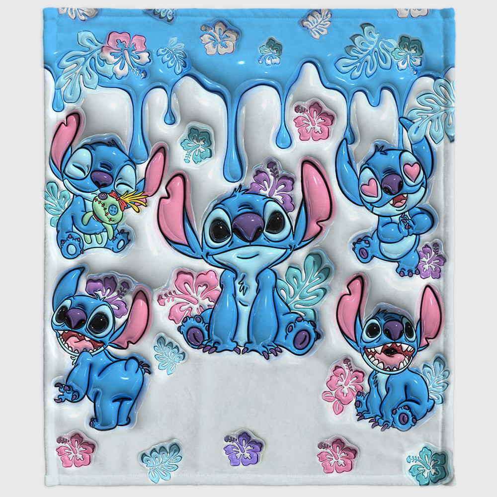 Blue Ohana Means Family - Personalized 3D Inflated Effect Blanket
