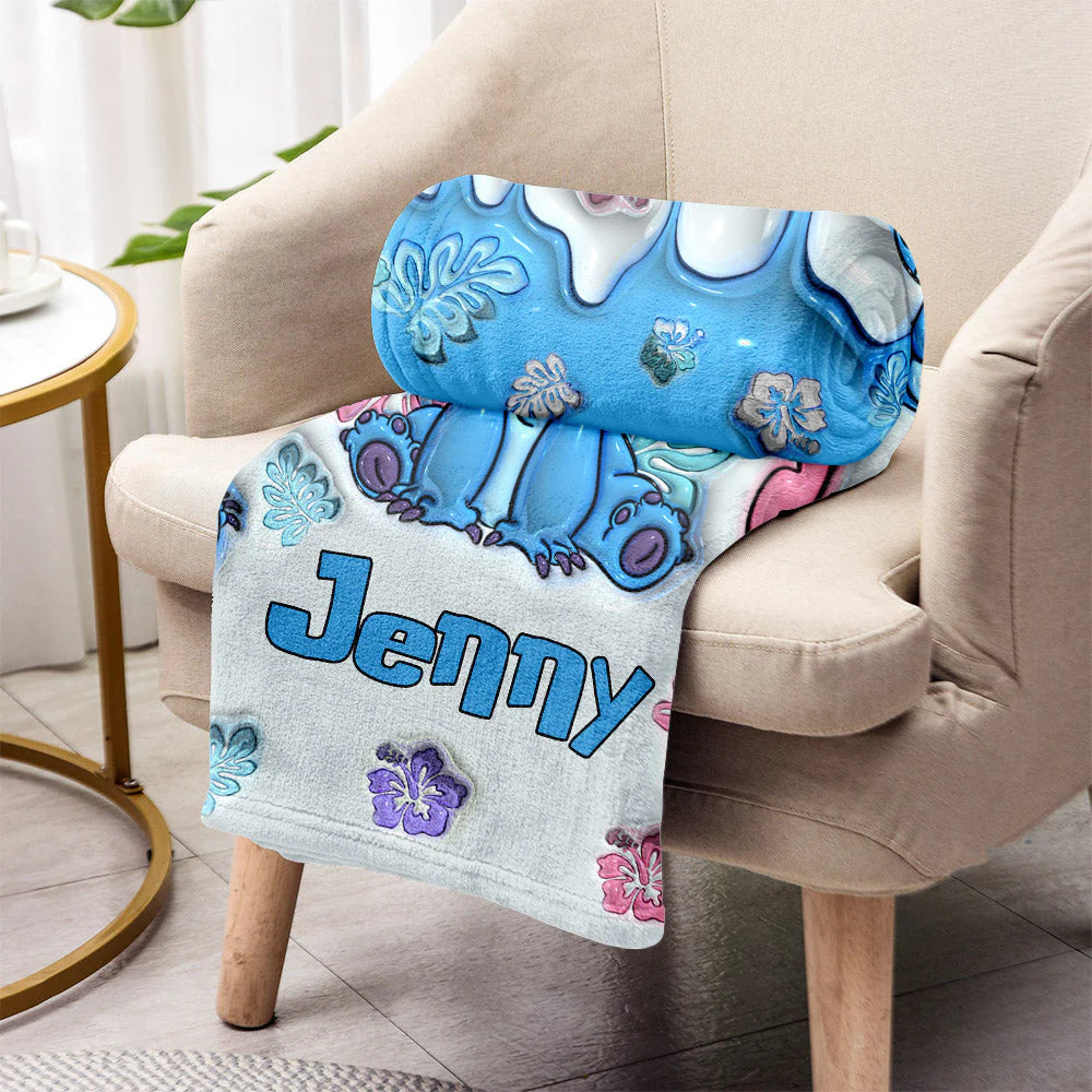 Blue Ohana Means Family - Personalized 3D Inflated Effect Blanket
