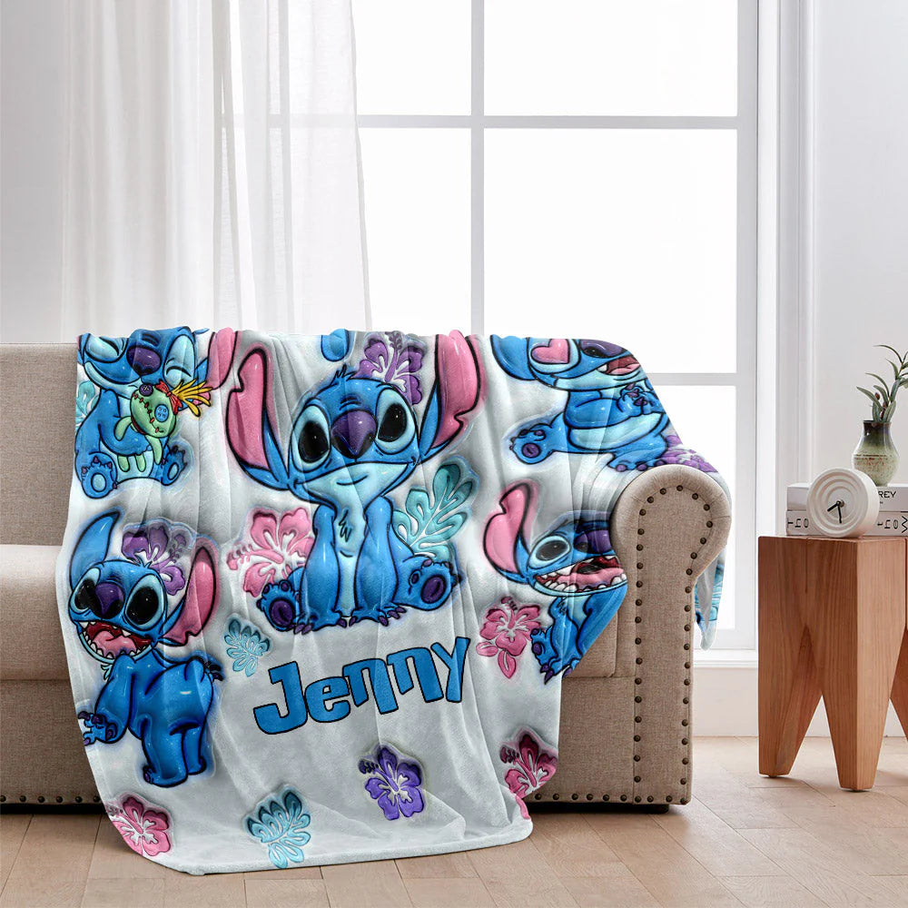 Blue Ohana Means Family - Personalized 3D Inflated Effect Blanket