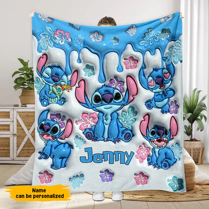 Blue Ohana Means Family - Personalized 3D Inflated Effect Blanket