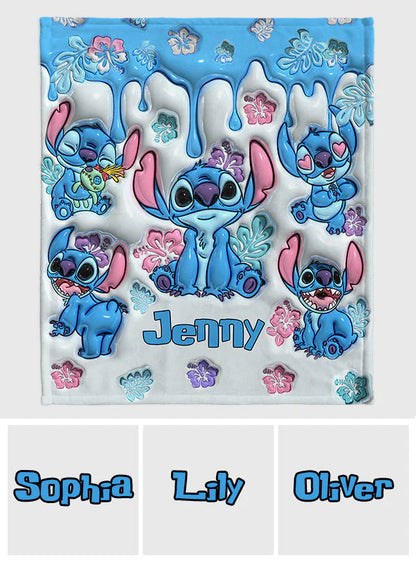 Blue Ohana Means Family - Personalized 3D Inflated Effect Blanket