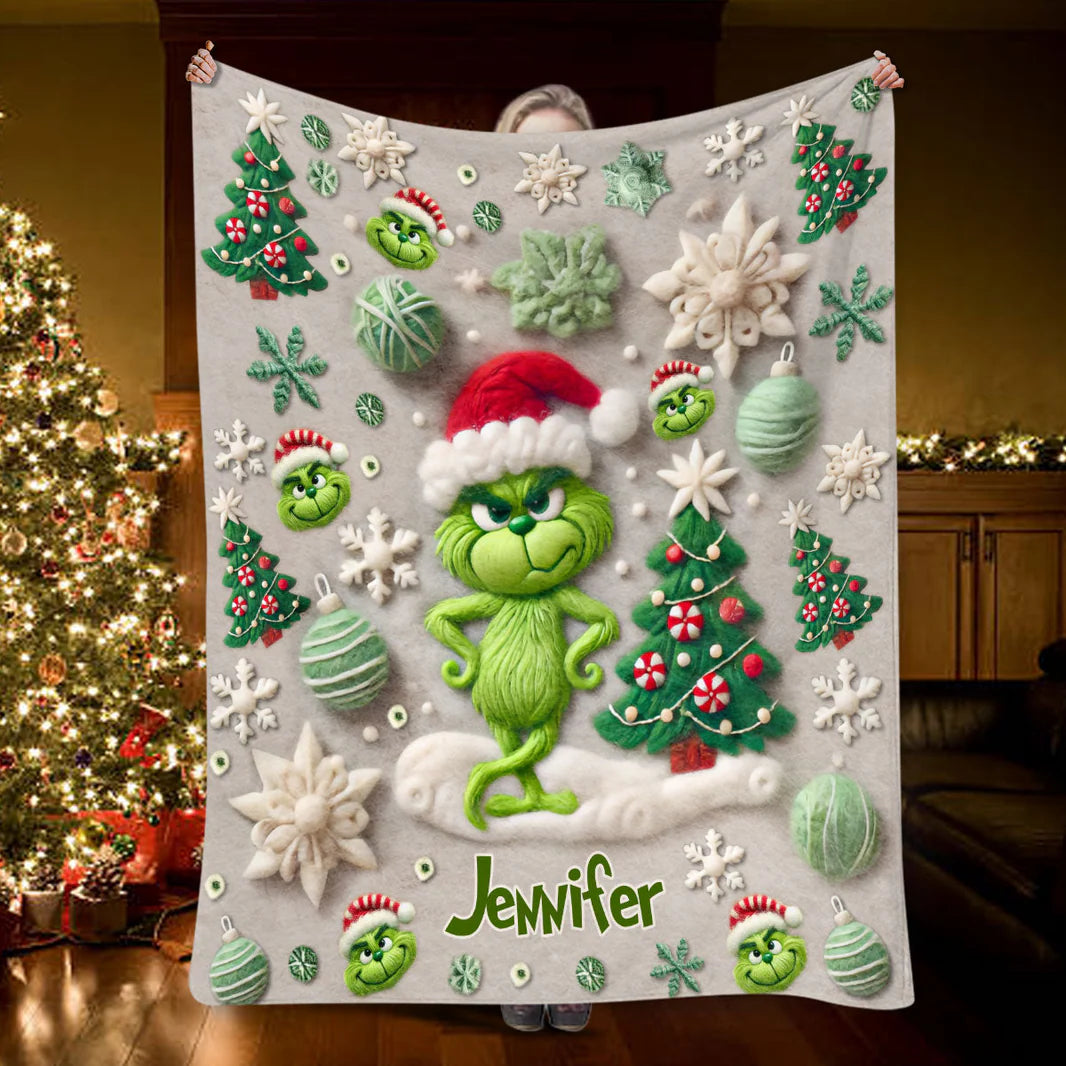 Green Monster Merry Grinchmas - Personalized 3D Inflated Effect Blanket