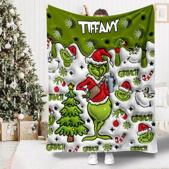Green Grinchy Christmas - Personalized 3D Inflated Effect  Blanket