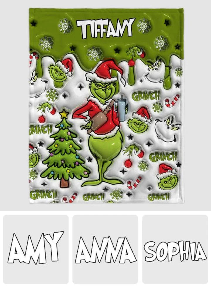 Green Grinchy Christmas - Personalized 3D Inflated Effect  Blanket