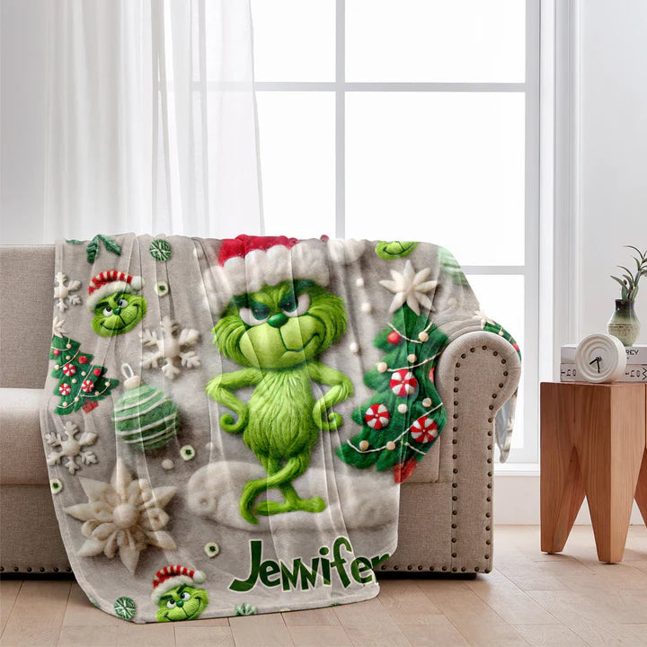 Green Monster Merry Grinchmas - Personalized 3D Inflated Effect Blanket