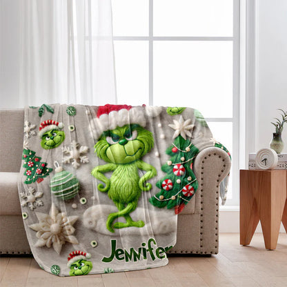 Green Monster Merry Grinchmas - Personalized 3D Inflated Effect Blanket