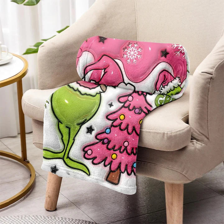 Pink Grinchy Christmas - Personalized 3D Inflated Effect  Blanket