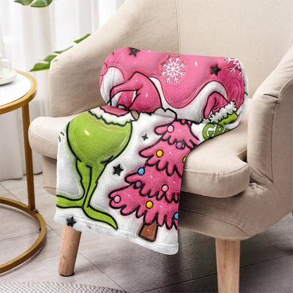 Pink Grinchy Christmas - Personalized 3D Inflated Effect  Blanket