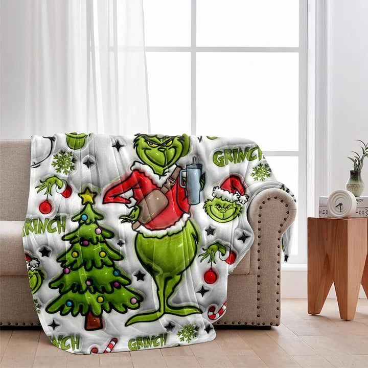 Green Grinchy Christmas - Personalized 3D Inflated Effect  Blanket