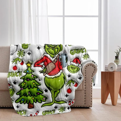 Green Grinchy Christmas - Personalized 3D Inflated Effect  Blanket