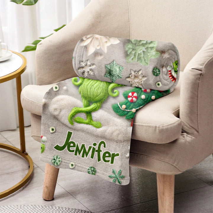 Green Monster Merry Grinchmas - Personalized 3D Inflated Effect Blanket