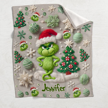 Green Monster Merry Grinchmas - Personalized 3D Inflated Effect Blanket